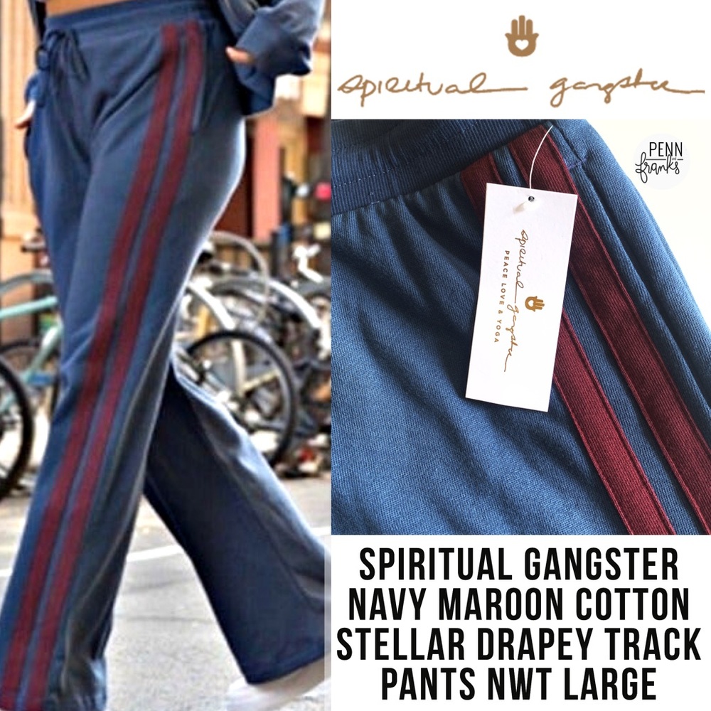 Spiritual Gangster Navy Maroon Sweatpants NWT L